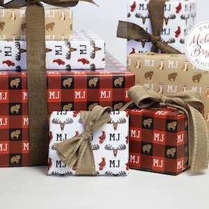 Monogrammed Woodland Gift Wrap perfect for first birthday or Christmas featuring foxes and bears / personalized custom wrapping paper image 5