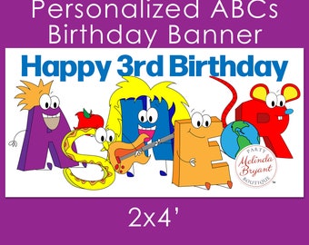 Imprimé ABCs Party 2x4 Toile de Fond Personnalisé Anniversaire Bannière Alphabet Thème Fête Retour à L'école Affiche Garçons Filles Décorations Personnalisées