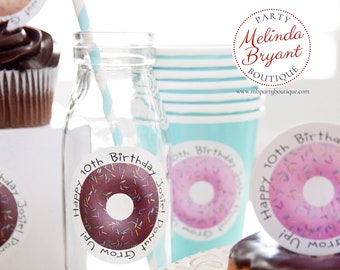 Personalized Donut Themed 2.5 inch Stickers Donut Grow Up Birthday Decor Printed Custom Labels First Birthday Baby Shower Decorations Tween