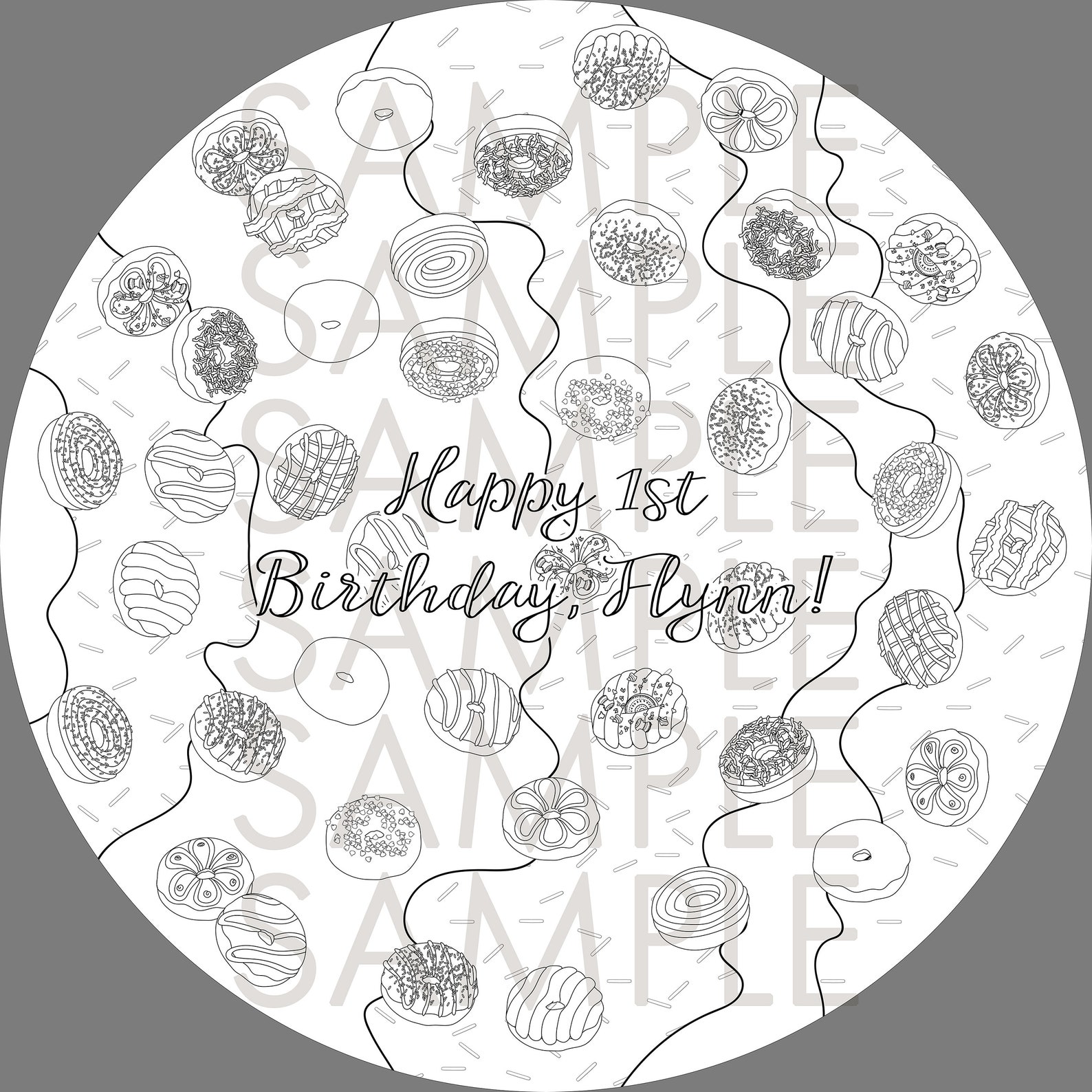 Donut Birthday Decor Coloring Page Table Runner First Birthday | Etsy