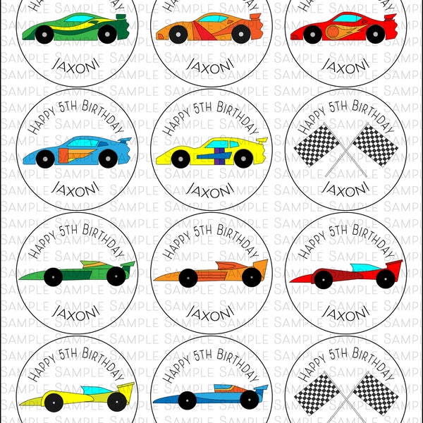 Race Car Theme Party 2.5 inch Stickers Favor Kits Birthday Accessories Cupcake toppers Labels Transportation Treat Bag Decor for Boys Girls