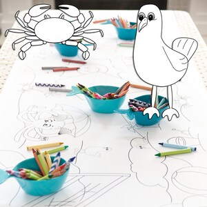 Personalized Beach Birthday Coloring Table Runner, Pool Party Kids Craft Activity