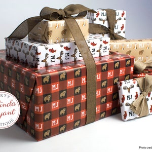 Monogrammed Woodland Gift Wrap perfect for first birthday or Christmas featuring foxes and bears / personalized custom wrapping paper image 9