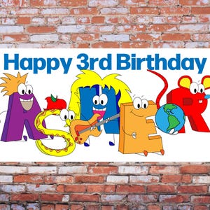 Printed ABCs Party 2x4 Backdrop Personalized Birthday Banner Alphabet Theme Party Back to School Poster Boys Girls Personalized Decorations