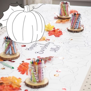 Pumpkin Patch Themed Coloring Tablecloth for Fall Birthday / Halloween Table Runner for Kids Crafts Corner Personalized Autumn Home Decor
