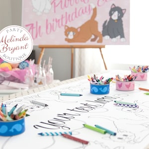 Kitty Cat Birthday Decoration Coloring Table Runner Kitten Party Activity eco-friendly Disposable Tablecloth for Kids Craft Children&#39;s Game