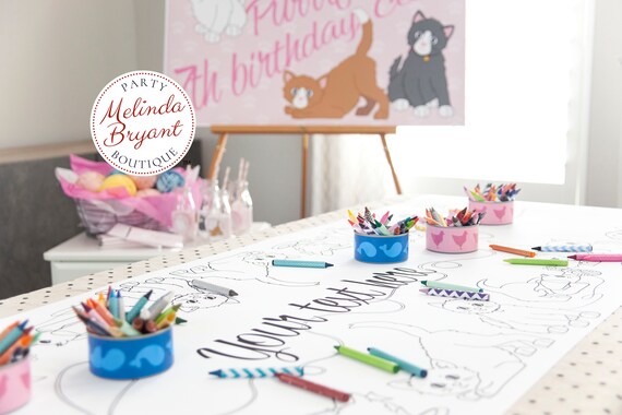 Kitty Cat Birthday Decoration Coloring Table Runner Kitten Party Activity eco-friendly Disposable Tablecloth for Kids Craft Children's Game
