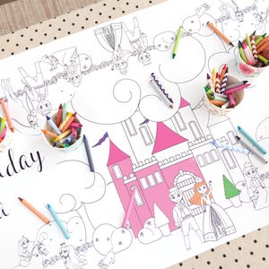 Prince and Princess Themed Birthday Party Personalized Coloring Table Runner / Custom Kids Tablecloth Medieval Decorations Activities Games