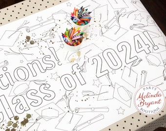 Graduation Party Personalized Coloring Banner or Table Runner, Celebrate Class of 2023 with Custom Decorations, Activity for Kids and Adults