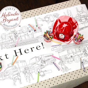 Personalized Fireman Birthday Decorations Coloring Table Runner ...