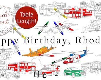 Emergency Vehicles Birthday Decorations Paper Table Runner Coloring Page Hero Themed Party First Responder Tablecloth Personalized Gift