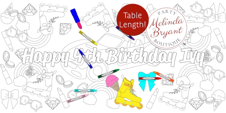 Fashion Doll Birthday Party Coloring Page Table Runner / Paper Banner ...