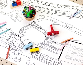 Personalized Transportation Giant Coloring Page Paper Table Runner / First Birthday Decoration / Kids Table Activity Childrens Party Games