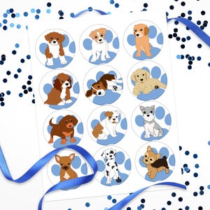 2,5 Zoll Welpen Pawty Thema Party Aufkleber und Favor Kits Geburtstag Accessoires Cupcake Toppers Etiketten Hunde Leckerei Tasche Dekor für Jungen und Mädchen