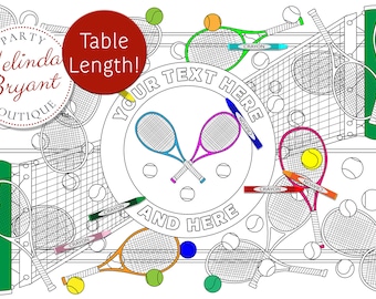 Décoration d'anniversaire tennis personnalisée Coloriage chemin de table / Décorations de premier anniversaire / Activité de table pour enfants / Jeu de société pour enfants