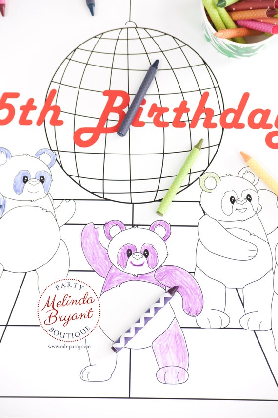 Panda Bear Birthday Decor Coloring Page Table Runner with Disco Theme for Birthday or Wedding Kids Table / Party Games and Activities Il_570xn