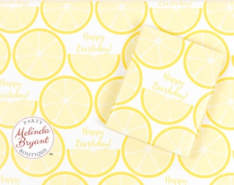 Lemon Themed Wrapping Paper with Personalized Text / Farmers Market Lemonade Stand Party Decor Fruit Stand Birthday Custom Gift Wrap