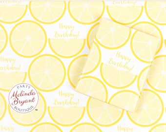 Lemon Themed Wrapping Paper with Personalized Text / Farmers Market Lemonade Stand Party Decor Fruit Stand Birthday Custom Gift Wrap