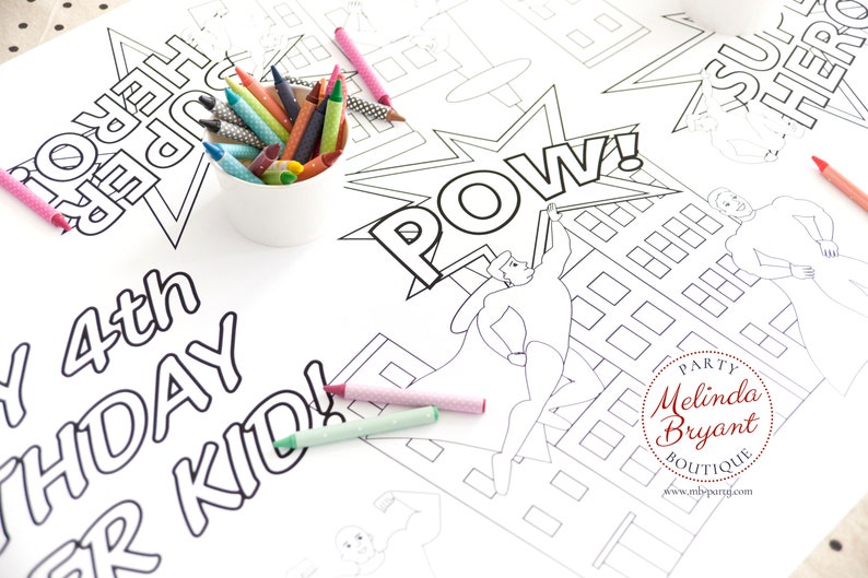 Super Hero Birthday Party Decor Coloring Tablecloth - Etsy