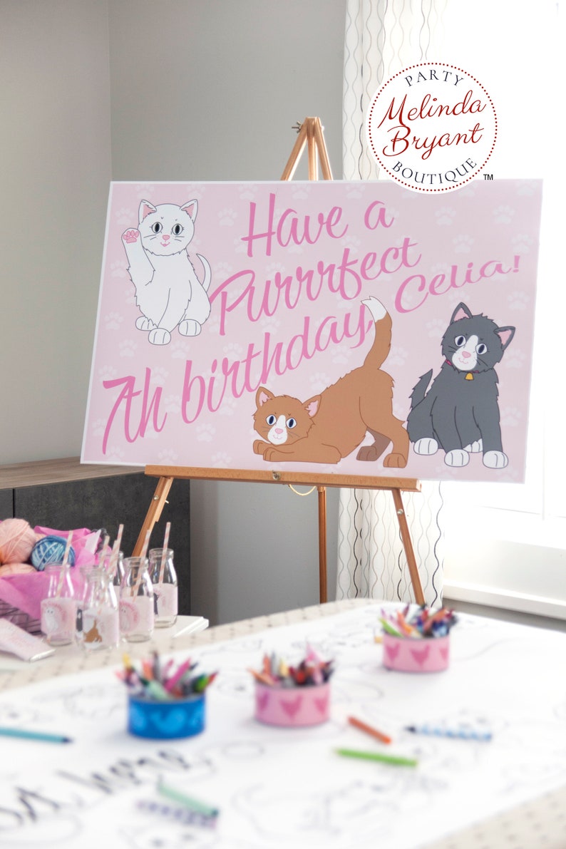 Personalisierte Kitty Katze Poster für Kätzchen Themen Geburtstagsparty 2 x 3 gedruckt wählen Sie Papier oder witterungsbeständige Polypropylen Bild 2