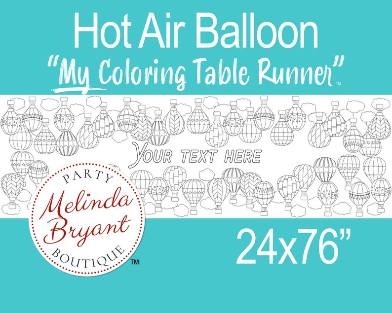 Hot Air Balloon Birthday Decor Coloring Banner Table Runner Personalized Gift Wedding Kids Table Children's Party Games Activities image 2