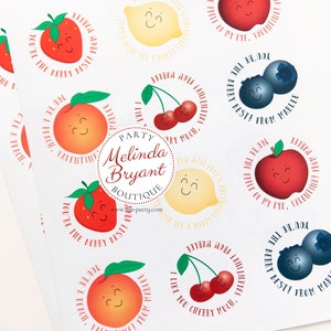 Kids Personalized Valentines Farmers Market Fruit Stand Themed Sticker Sheets, Optional Kits Include Bags / Easy Assembly Party Favor image 2