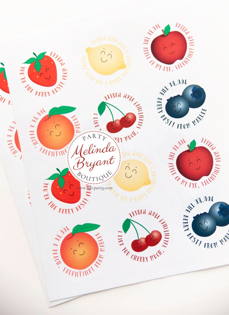 Kids Personalized Valentines Farmers Market Fruit Stand Themed Sticker Sheets, Optional Kits Include Bags / Easy Assembly Party Favor image 2