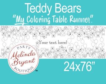 Teddy Bear Themed Birthday Decor Coloring Page Table Runner / First Birthday Decorations / Baby Shower Activities / Children's Party Games