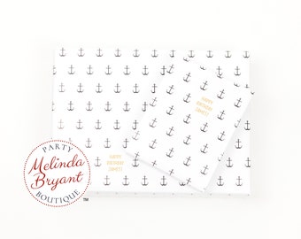 Personalized Nautical Anchor Gift Wrap with Custom Text and Childs Name / aquarium birthday party pirate ship themed wrapping paper