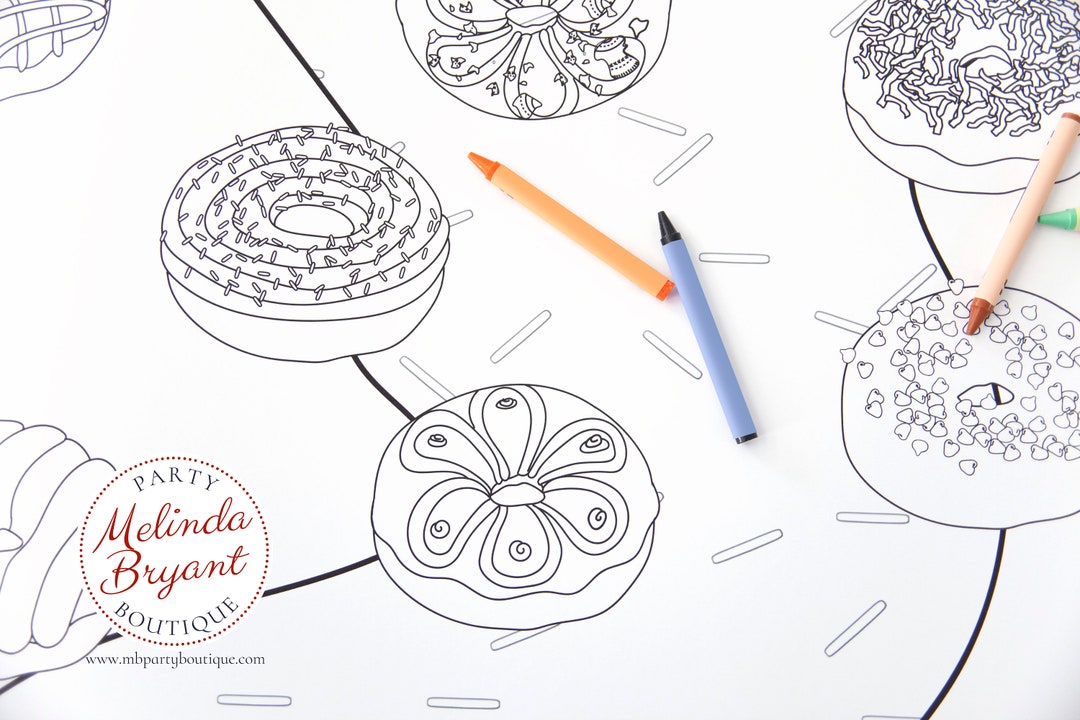 Donut Birthday Decor Coloring Page Table Runner First Birthday ...