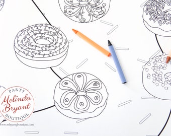 Donut Birthday Decor Coloring Page Table Runner First Birthday Decorations Kids Corner Pastry Shop Children's Party Games Activities Craft