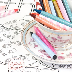 Tea Party Themed Birthday Decor Coloring Page Table Runner / - Etsy