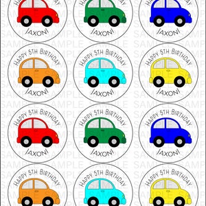 2,5-Zoll-Auto-Thema Aufkleber Favor Kits Geburtstag Accessoires Cupcake Toppers Etiketten Transport Leckerli Tasche Dekor für Jungen Mädchen