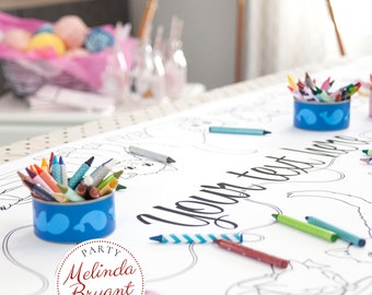 Personalized Kitty Cat Birthday Coloring Table Runner / Are You Kitten Me Right Meow Activity Tablecloth Kids Birthday Party Decoration