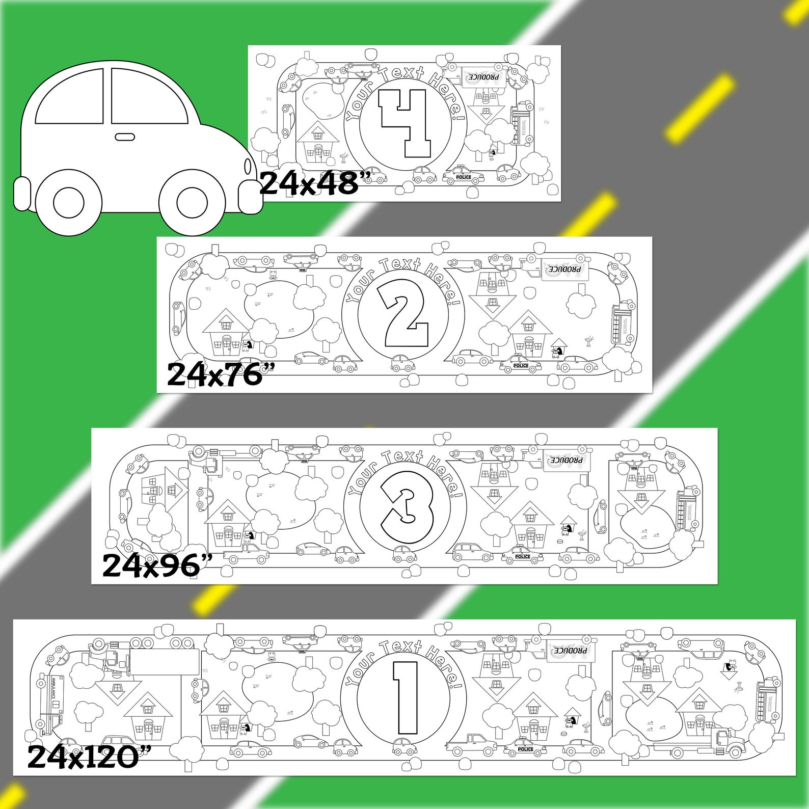 Cars and Trucks Birthday Decor Coloring Page Table Runner Personalized Gift / First Birthday ...