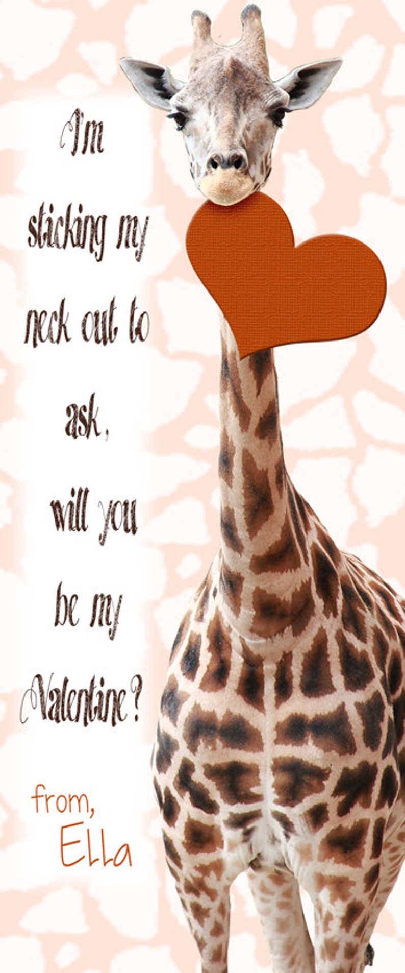 Printable Giraffe Valentines Day Card 2 5x6 Print At Etsy