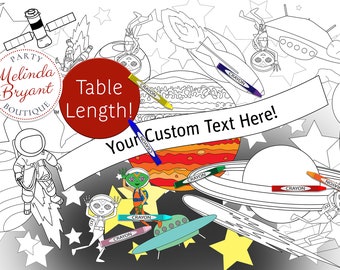 Space Coloring Table Runner Astronaut Personalized Gift Explorer Birthday Party Banner Activity Tablecloth Kids Solar System STEM Adventure