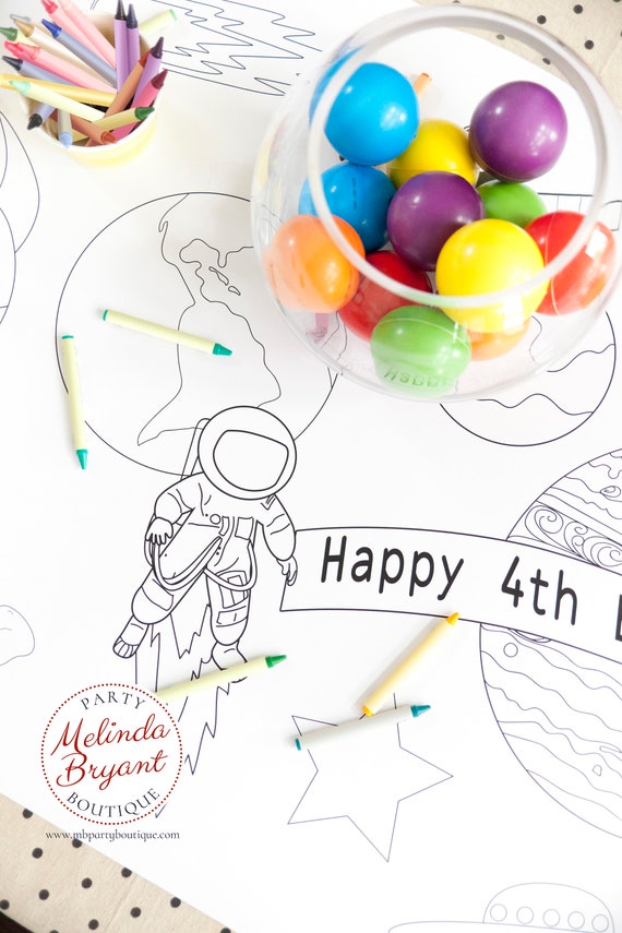 Space Birthday Decorations Coloring Tablecloth Astronaut Rocket Explorer Themed Table Runner Kids Crafts Children's Party Games Activities Il_570xn