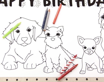 Striscione da colorare personalizzato per feste a tema cuccioli, decorazione da tavolo per bambini, attività artigianale per gruppi di bambini a tema cani.