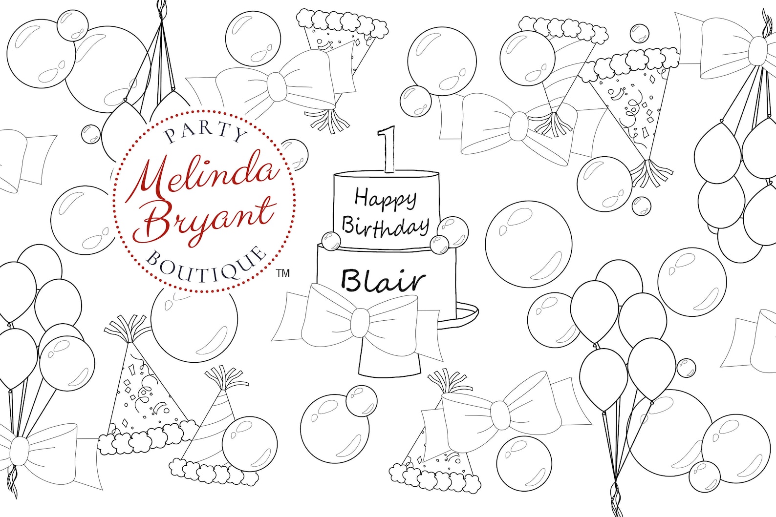 Bubbles and Bows Birthday Party Coloring Page Table Runner / | Etsy