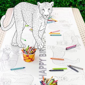 Mantel para colorear con temática de grandes felinos para fiestas de cumpleaños / Mantel personalizado con actividades de animales salvajes / Manualidades / Juegos para fiestas infantiles / Sala de juegos