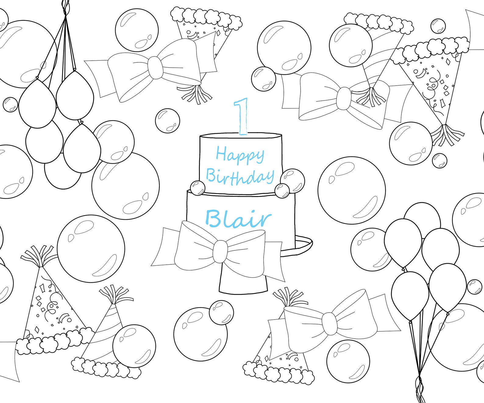 Bubbles and Bows Birthday Party Coloring Page Table Runner / Paper ...