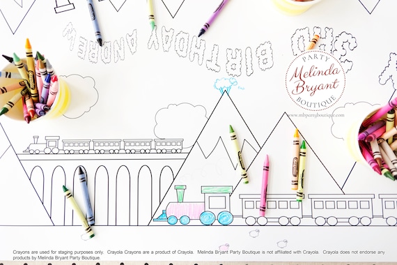 Train Birthday Decor Coloring Page Table Runner First Birthday Etsy