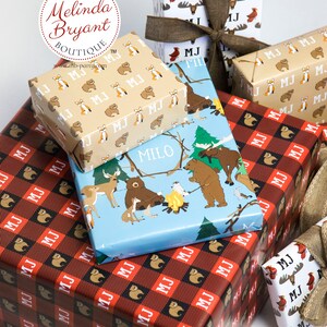Monogrammed Woodland Gift Wrap perfect for first birthday or Christmas featuring foxes and bears / personalized custom wrapping paper image 8