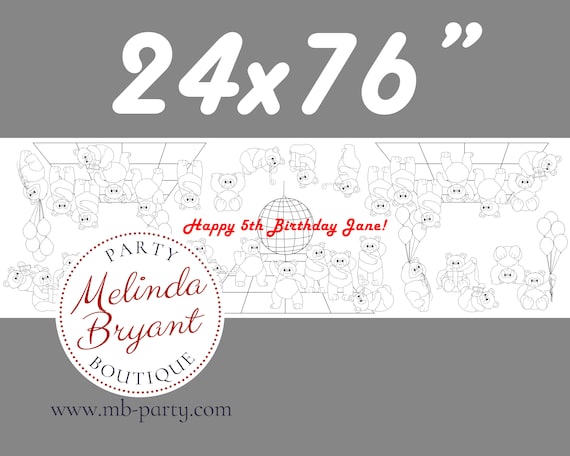Panda Bear Birthday Decor Coloring Page Table Runner with Disco Theme for Birthday or Wedding Kids Table / Party Games and Activities Il_570xn