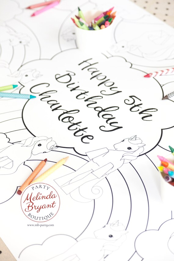 Unicorns and Rainbows Birthday Party Decor Coloring Tablecloth Personalized Decorations Custom Table Runner Girls Themed Activities Games Il_570xn