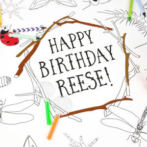 Insect Party Decorations Bug Birthday Decor Coloring Page Table Runner / Kids Craft Activities Personalized Gift Family Summer Barbecue Game