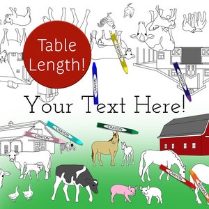 Farm Themed Birthday Party Table Runner Coloring Page Personalized Gift / Barnyard Theme Kids Decorations First Birthday Games Ranch Animals image 4