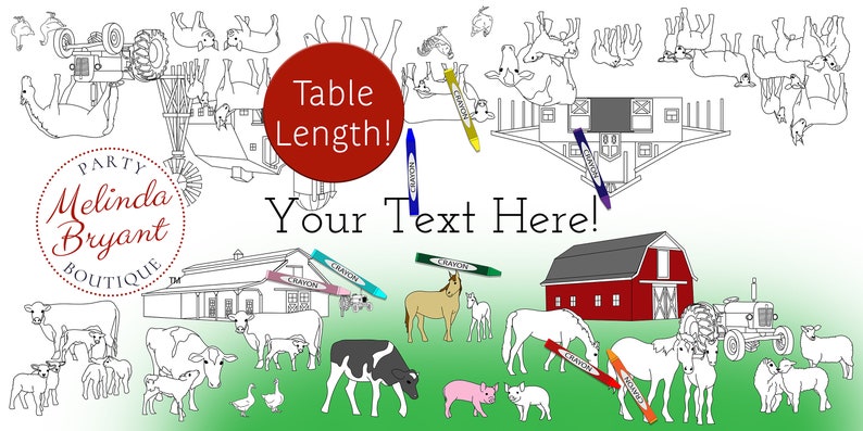Farm Themed Birthday Party Table Runner Coloring Page Personalized Gift / Barnyard Theme Kids Decorations First Birthday Games Ranch Animals image 4