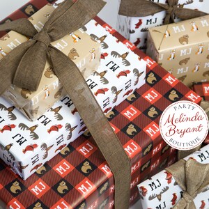 Monogrammed Woodland Gift Wrap perfect for first birthday or Christmas featuring foxes and bears / personalized custom wrapping paper image 6